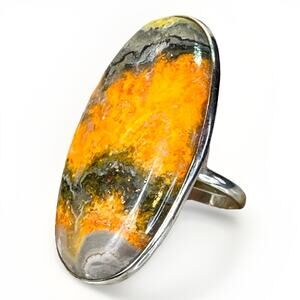 Bumblebee Jasper 925 Sterling Silver Ring Size 7 Large Oval Statement 11.9g